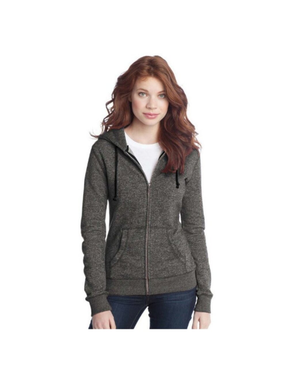 District DT292 Juniors Marled Fleece Full Zip Hoodie